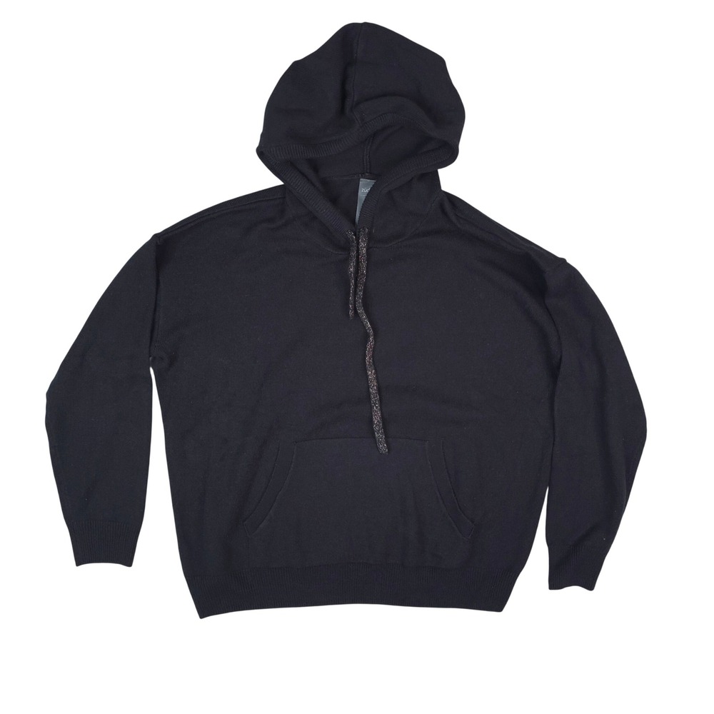 zūda Knit Hoodie Womens M Black Metallic Drawstring Athleisure Sweater Soft Cozy